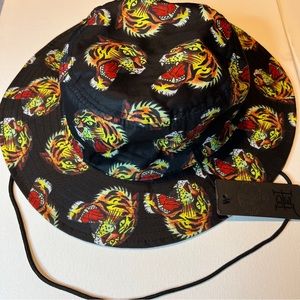 Ed Hardy Bucket Hat All Over Tiger Print One Size Draw String Brand New